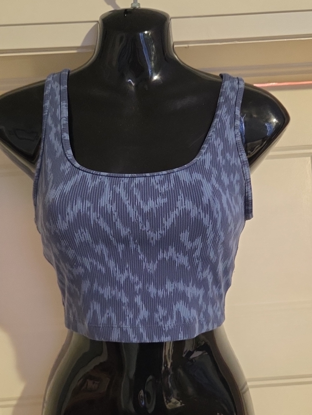 aerie Blue Patterned Ribbed Scoop Crop Tank